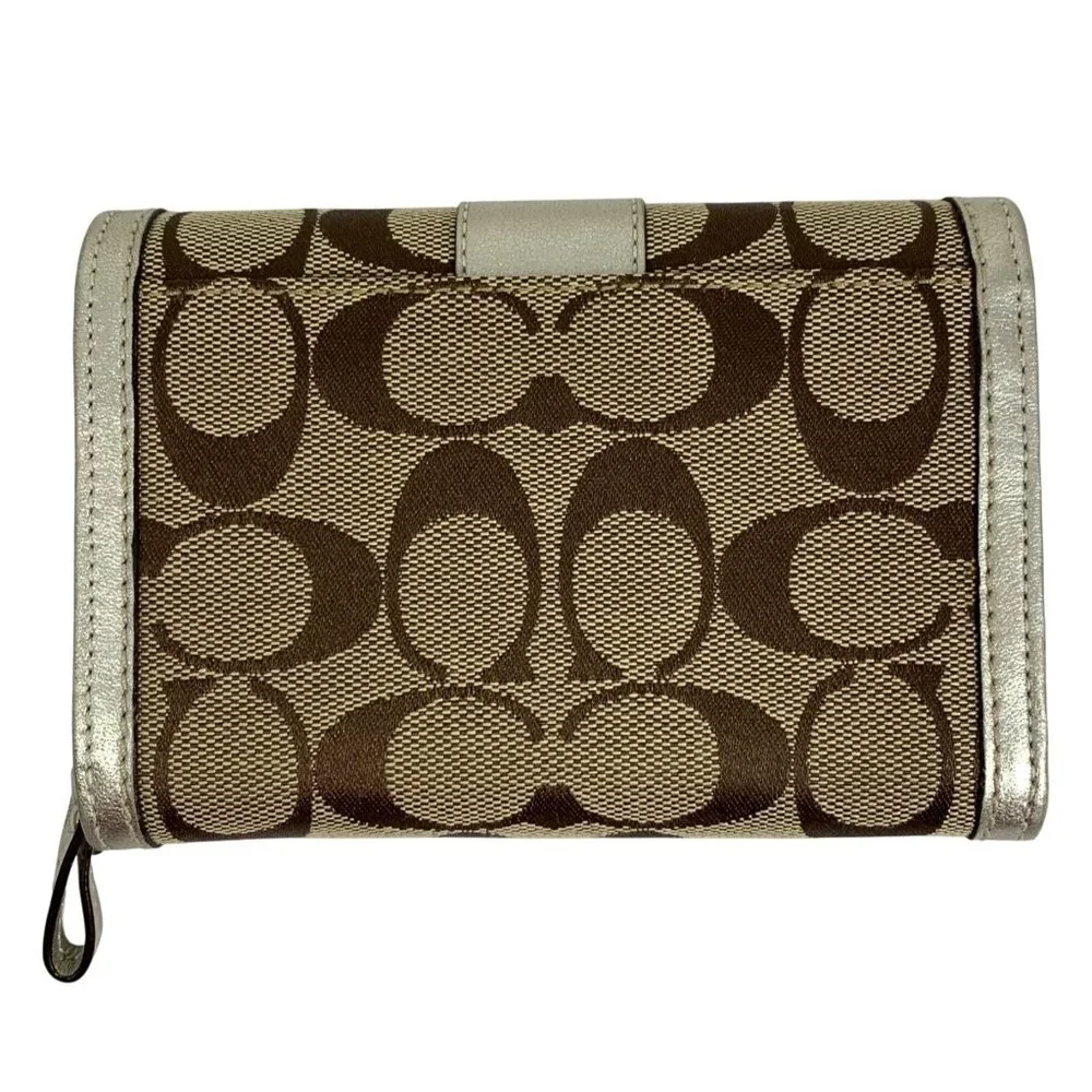 Coach Hampton Signatural Wallet Signature C Canvas Wallet - Silver/Khaki EUC